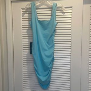 Adorable never worn Bebe Canal Blue Ruched Mini Dress XS